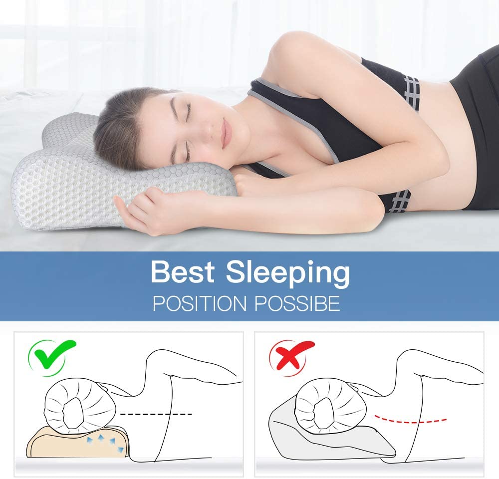 Memory Foam Neck Pillow for Sleeping Relief Neck & Shoulder Pain - Gray