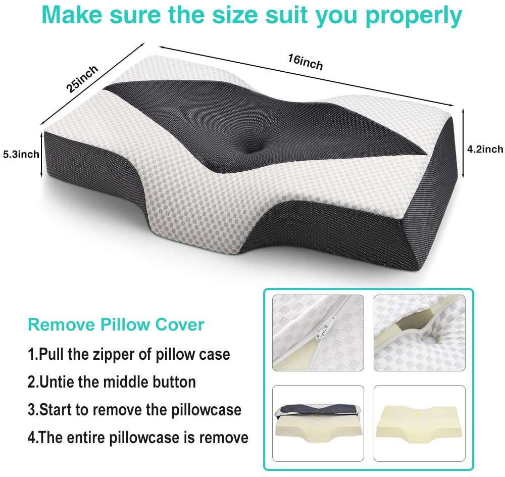 IKSTAR Memory-Foam Pillow for Sleeping Grey & White
