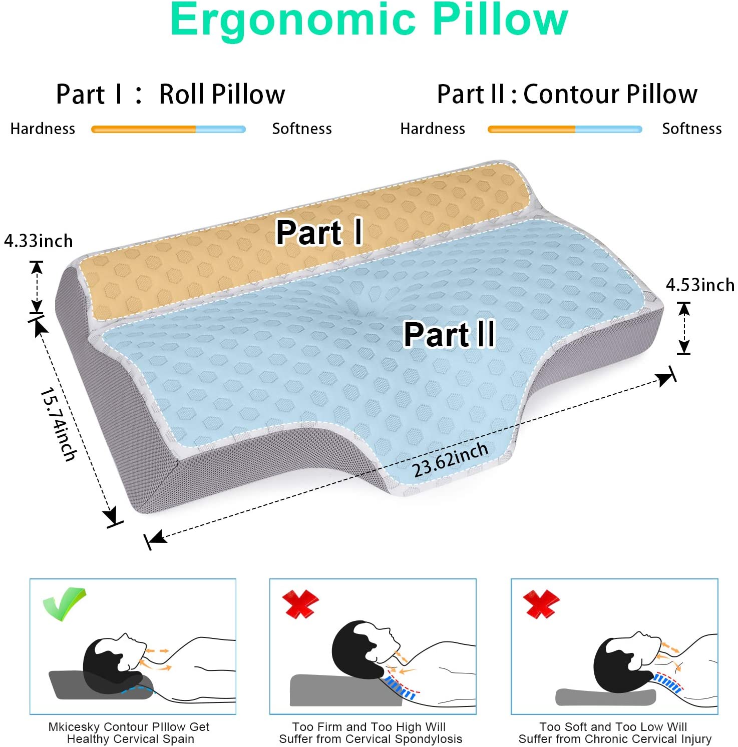 Mkicesky Side Sleeper Pillow for Neck Pain