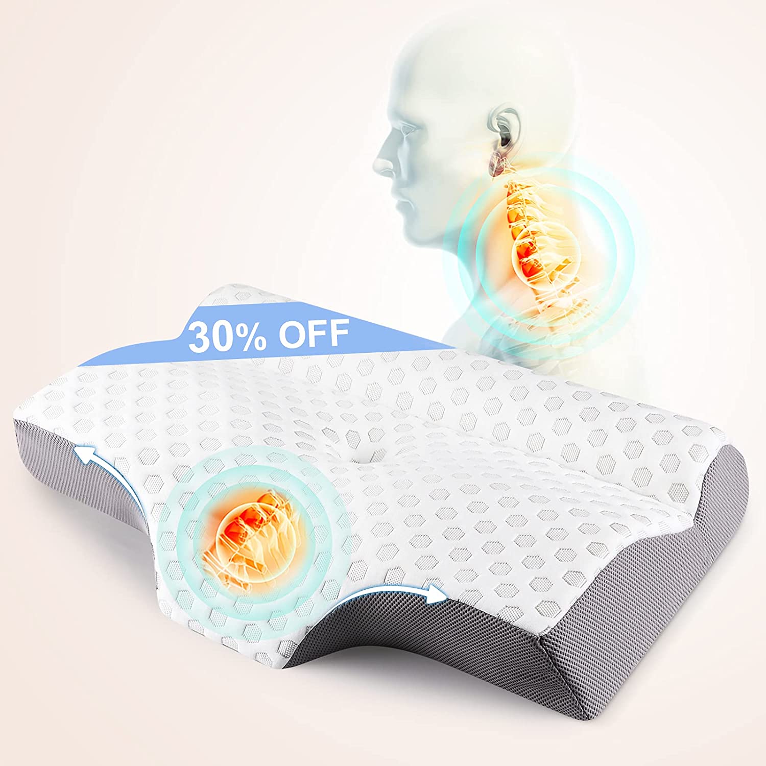 Cervical Pillow for Neck Pain Relief, Mkicesky 2 in 1 Neck Support Pil