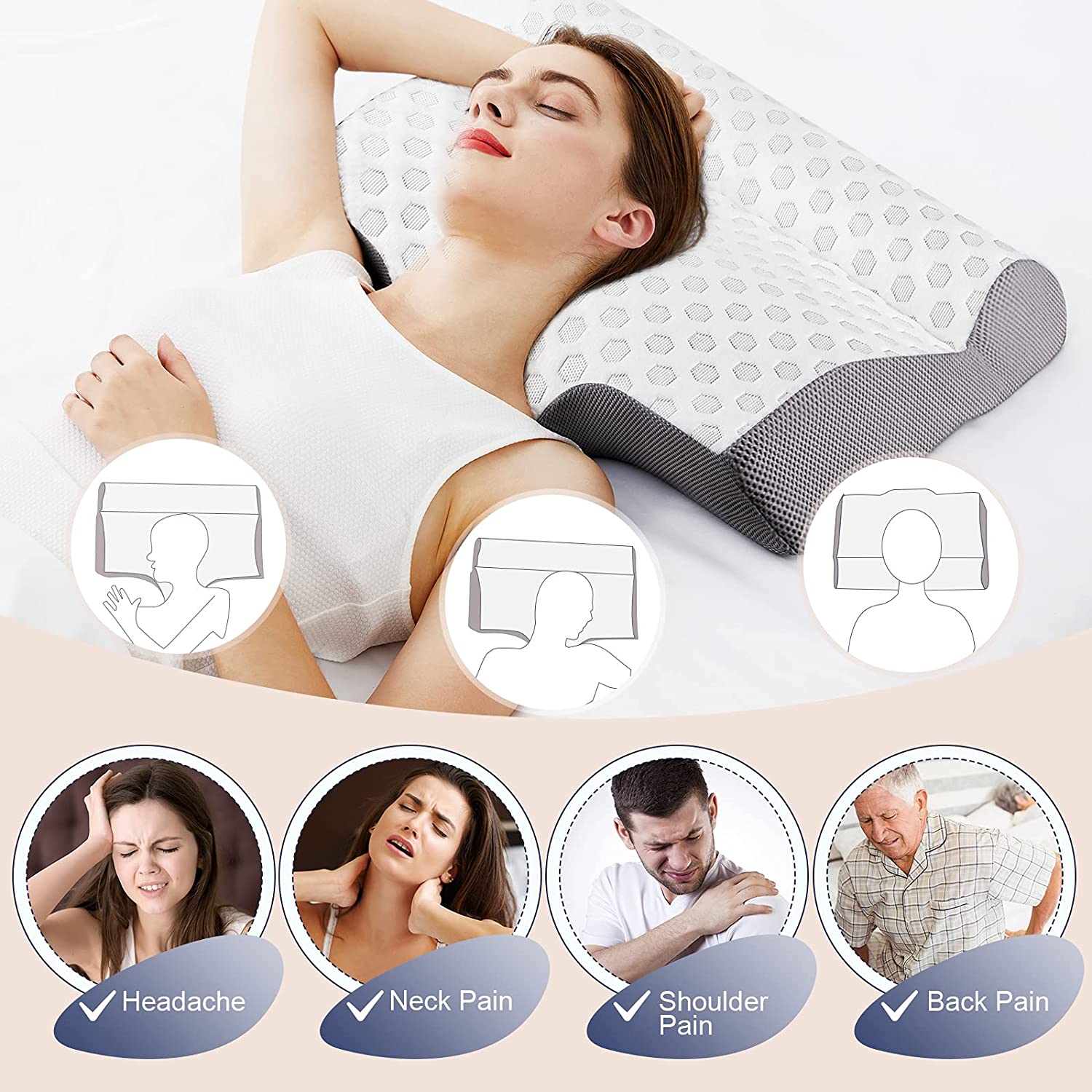 Cervical Pillow for Neck Pain Relief, Mkicesky 2 in 1 Neck Support Pil